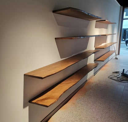 Live Edge Floating Wood Shelf – Rustic Natural Solid Wood Wall Shelf