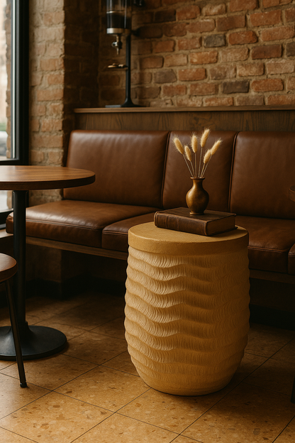 Textured Solid Wood Side Table – Natural Top & Sculpted Base