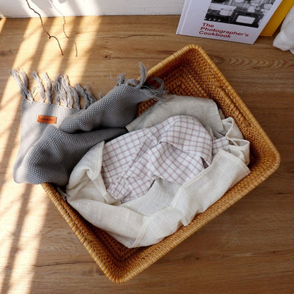 Handmade Woven Rattan Basket with Lid – Multi-Size Storage Box for Bathroom, Closet, or Living Room