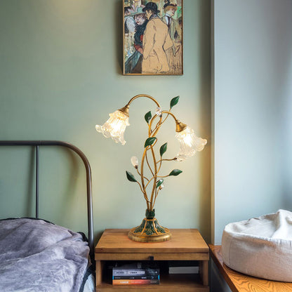 Vintage Flower Table Lamp – Dual Head Glass Blossom Desk Light