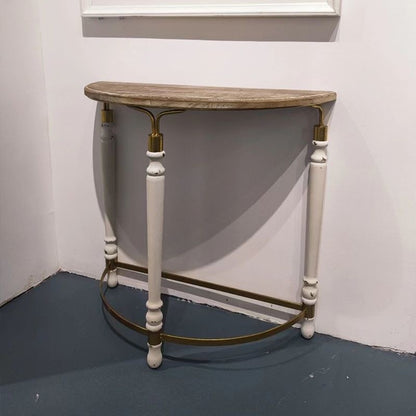 Rustic Wooden Half-Moon Round Corner Entryway Table with Iron Detailing