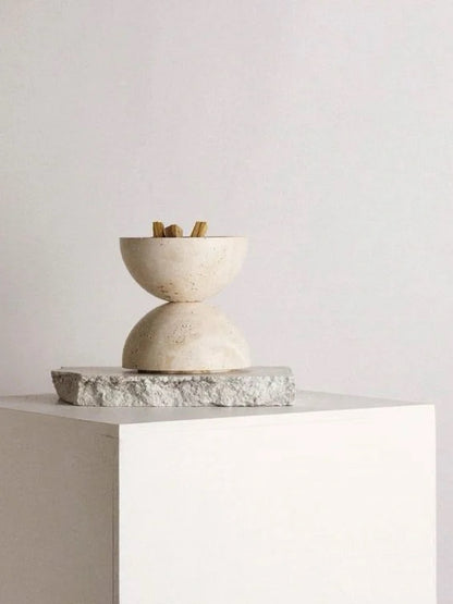Minimalist Travertine Incense Bowl – Sculptural Stone Decor