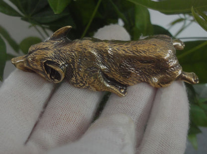 Retro Solid Brass Corgi Dog Statue Lovely Animal Figurines Ornaments Sculpture