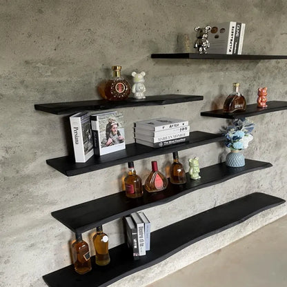 Charcoaled Live Edge Floating Wood Shelf – Rustic Natural Solid Wood Wall Shelf