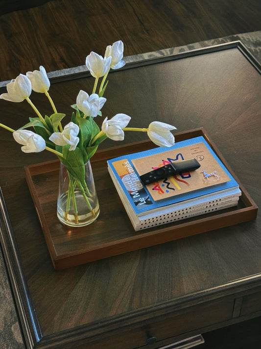 Handcrafted Large Solid Wood Nesting Serving Trays Minimalist Coffee Table & Ottoman Tray Decor