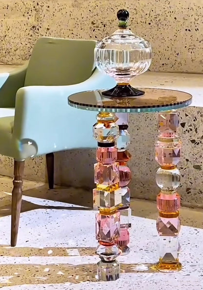 Crystal & Amber Glass Luxury Accent Table