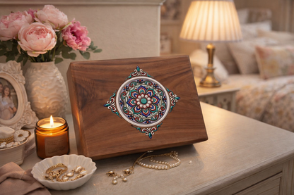Walnut Jewelry Box with Pull-Out Tray – Elegant Wooden Jewelry Organizer with Necklace Hooks