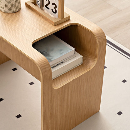 C-Shaped Convertible Wood Side Table With Storage