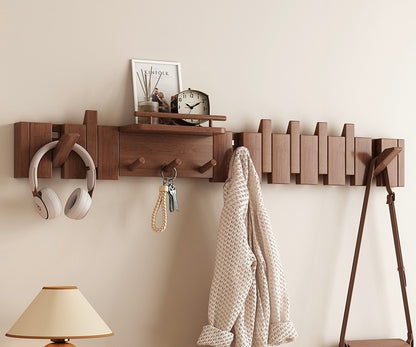 Modern Wall-Mounted Coat Rack with Shelf | Solid Wood Hook Ra
