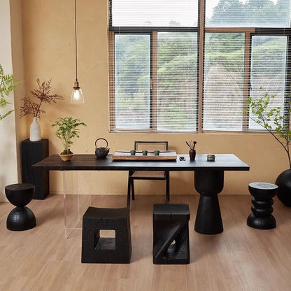 Sculptural Charred Wood Coffee Tables & Stools – Sustainable Café Decor