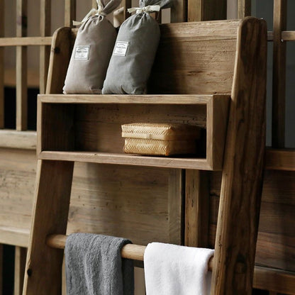 Rustic Wooden Ladder Shelf with Hanging Rack