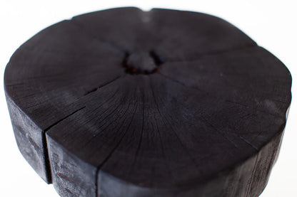 Charred Black Wood Side Table – Sculptural Solid Wood Accent Stool