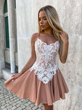 Mini/Short Lace Pink Prom Dress, Cute Homecoming Dresses