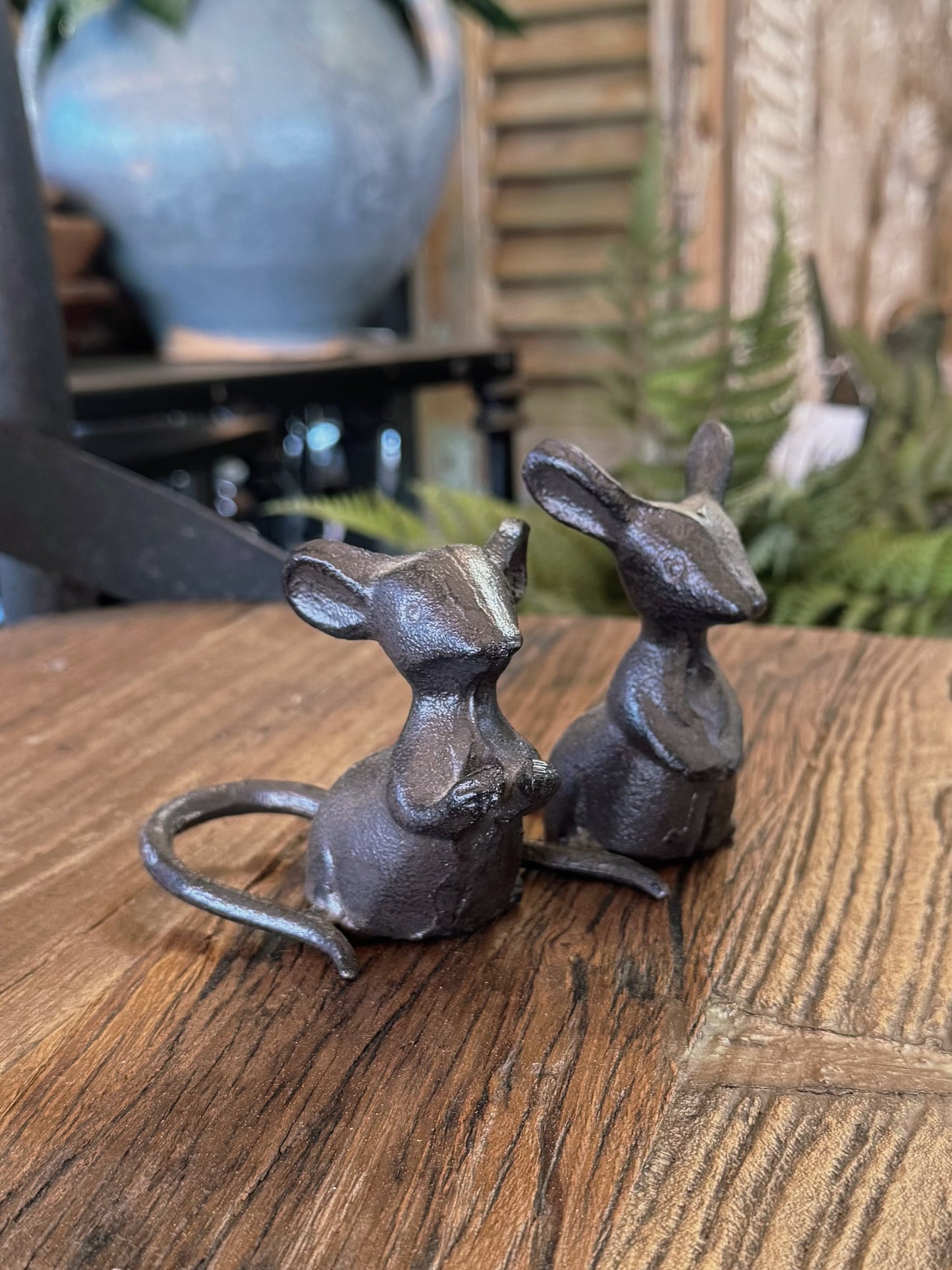 Cast Iron Mouse Figurines – Rustic Vintage Animal Sculptures for Desk or Shelf | Minimalist Industrial Home Decor Accents Set of 2