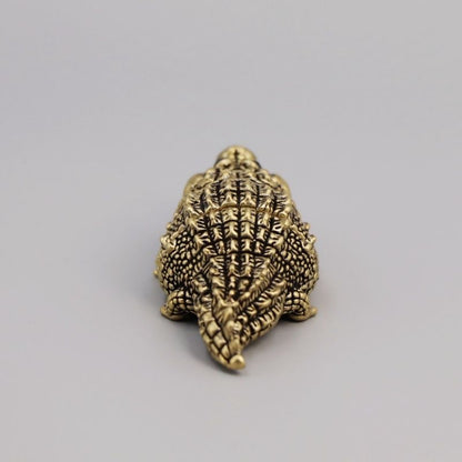 Miniature Brass Crocodile Figurine – Symbol of Power & Resilience, Antique Style Desk Decor