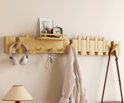Modern Wall-Mounted Coat Rack with Shelf | Solid Wood Hook Ra