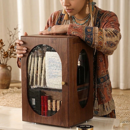 Luxury Walnut Wood Vanity Organizer – High-Capacity Cosmetic Storage Box with Mirror & Drawers