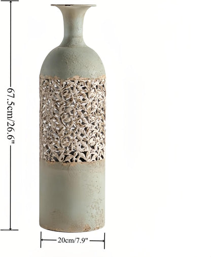 Antique-Inspired Tall Decorative Vases – Ornate Carved Metal Floor Vessels for Vintage French Country Home Decor