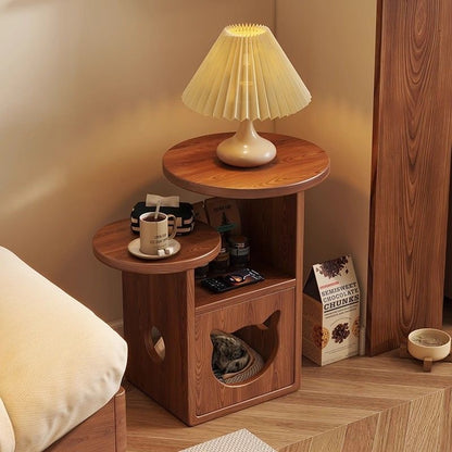 Multi-Level Wooden Side Table with Built-In Cat House – Stylish and Functional Pet-Friendly Furniture