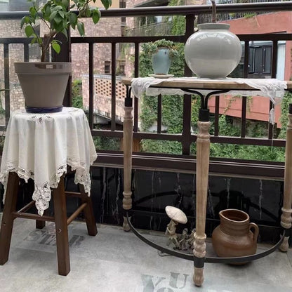 Rustic Wooden Half-Moon Round Corner Entryway Table with Iron Detailing