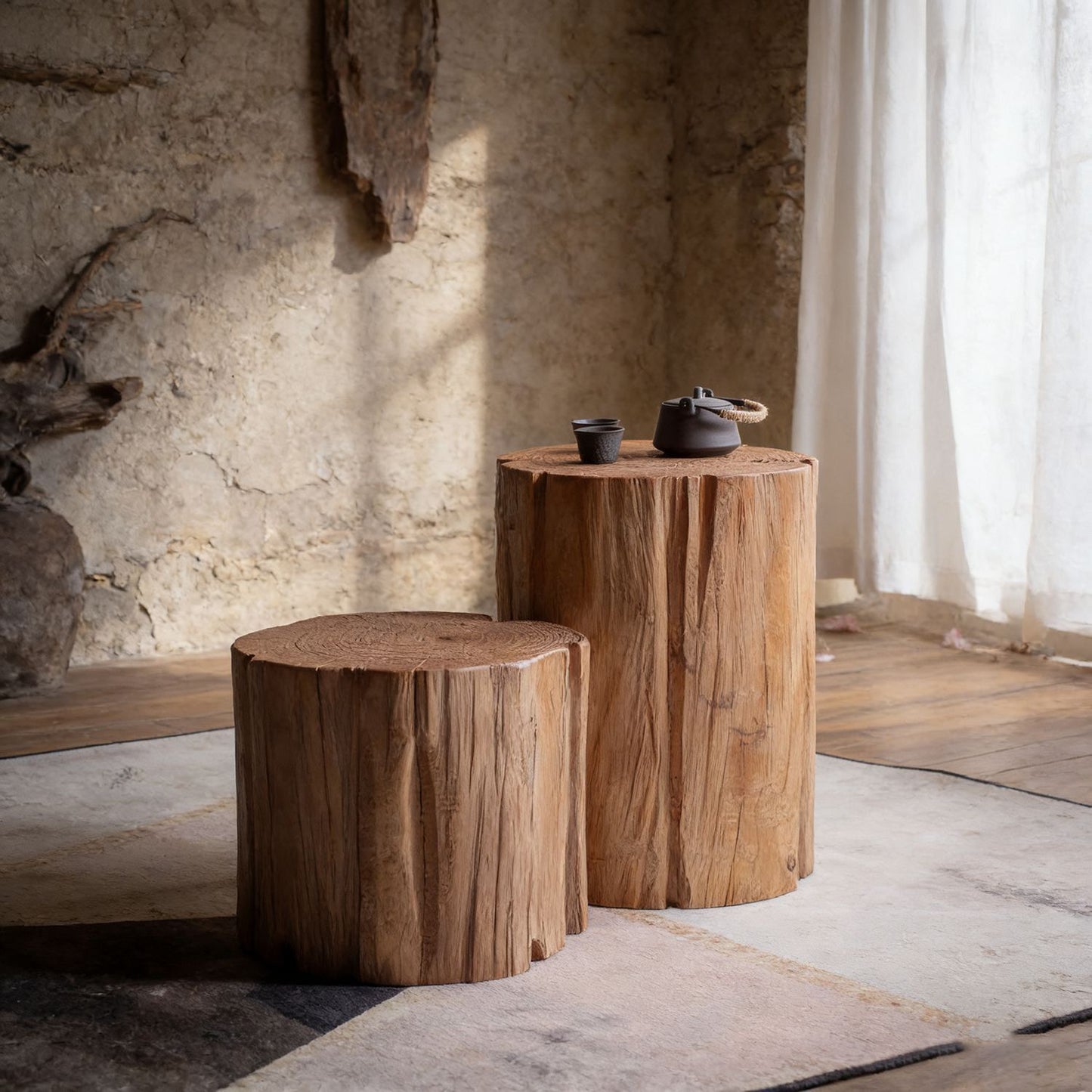 Natural Log Stump Stool & Organic Side Table