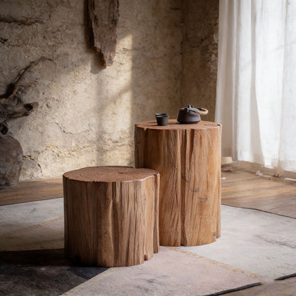 Natural Log Stump Stool & Organic Side Table