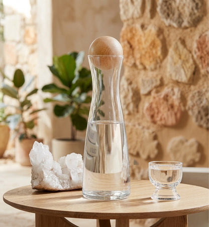 Modern Glass Carafe with Wooden Spherical Ball Cork - Plastic Free Water Carafe