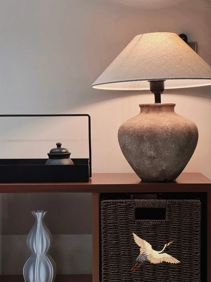 Rustic Ceramic Table Lamp – Minimalist Wabi-Sabi Style Light
