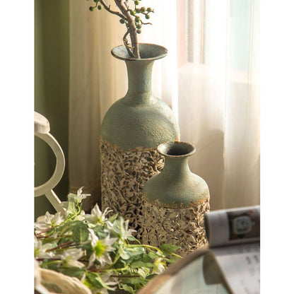 Antique-Inspired Tall Decorative Vases – Ornate Carved Metal Floor Vessels for Vintage French Country Home Decor