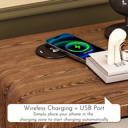 Standing Bedside Table – Nightstand with Drawer and Open Shelf