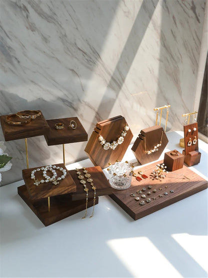 Wooden Jewelry Display Stand Set – Ring, Necklace, Earring Organizers for Retail & Home