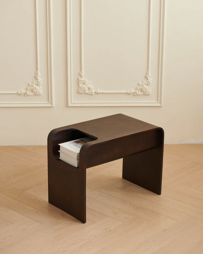C-Shaped Convertible Wood Side Table With Storage