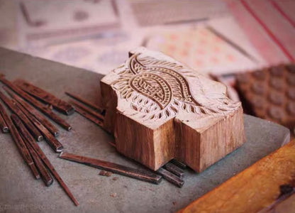 Vintage Hand-Carved Indian Wooden Block Stamp | Artisan Tabletop Decor & Textile Press