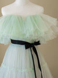 Green A line tulle long prom dress green formal dress