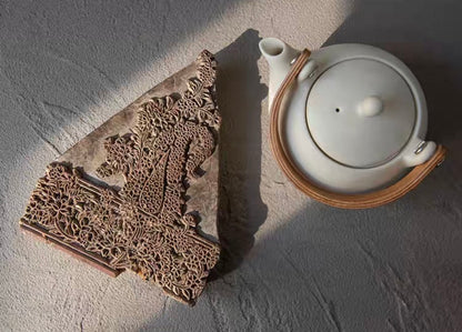 Vintage Hand-Carved Indian Wooden Block Stamp | Artisan Tabletop Decor & Textile Press