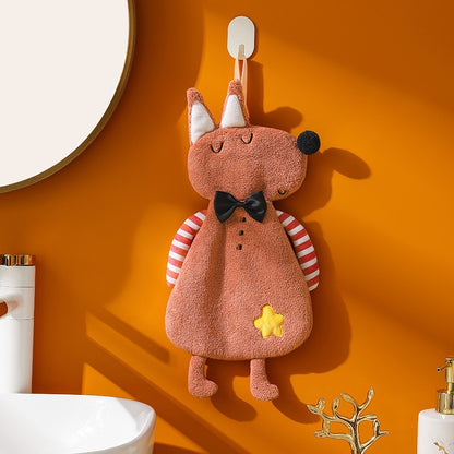 Cute Animal Hanging Hand Towel | Quick-Dry Plush Kitchen & Bathroom Towel