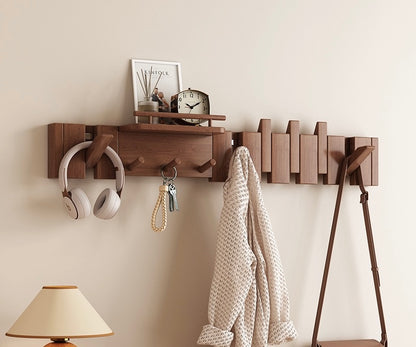 Modern Wall-Mounted Coat Rack with Shelf | Solid Wood Hook Ra