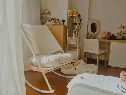 Modern Minimalist Rocking Lounge Chair – Foldable & Cushioned Relaxation Armchair for Living Room or Reading Nook