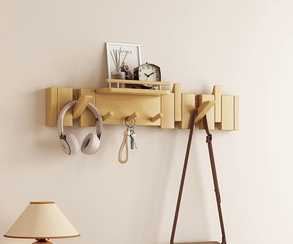 Modern Wall-Mounted Coat Rack with Shelf | Solid Wood Hook Ra