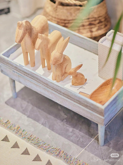 Hand-Carved Wooden Horse Decor Set – Rustic Nordic Minimalist Sculptures (Set of 2)