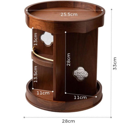 Vintage 360° Rotating Wooden Makeup Organizer – Elegant Vanity Storage with Carved Accents
