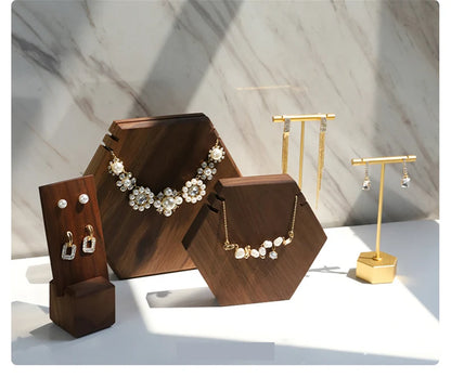 Wooden Jewelry Display Stand Set – Ring, Necklace, Earring Organizers for Retail & Home
