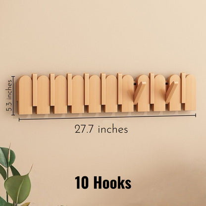 Modern Folding Wooden Wall Hook Rack (3–12 Hooks)