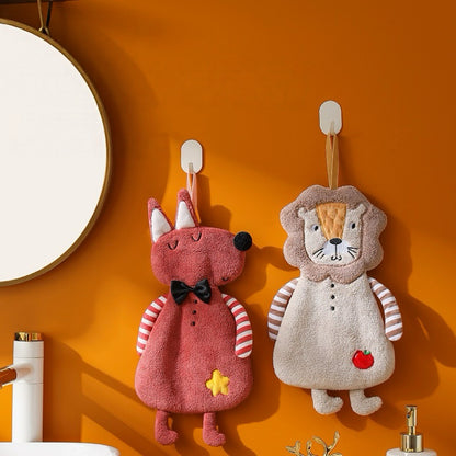 Cute Animal Hanging Hand Towel | Quick-Dry Plush Kitchen & Bathroom Towel