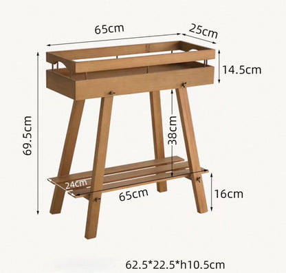 Mid-Century Modern 2-Tier Wooden Plant Stand – Tray Top Console & Display Shelf