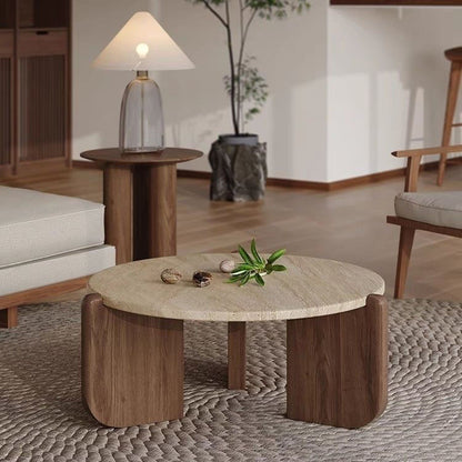 Solid Wood & Natural Stone Coffee Table