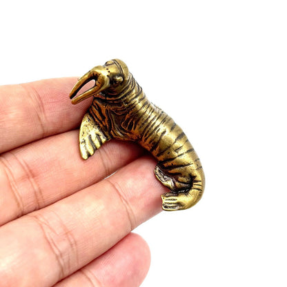 Antiqued Solid Brass Walrus Figurine – Feng Shui Symbol of Wealth, Protection & Calm Strength