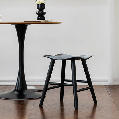 Mid-Century Modern Solid Wood Saddle Stool – Ergonomic Sculpted Low Stool