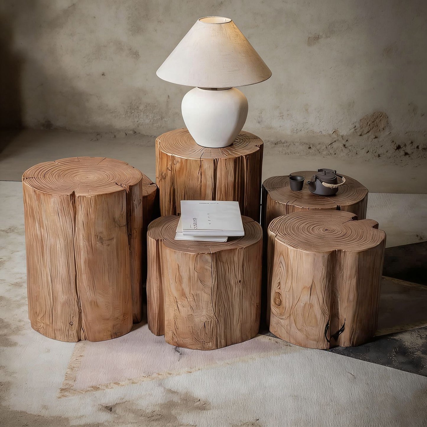 Natural Log Stump Stool & Organic Side Table