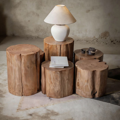 Natural Log Stump Stool & Organic Side Table